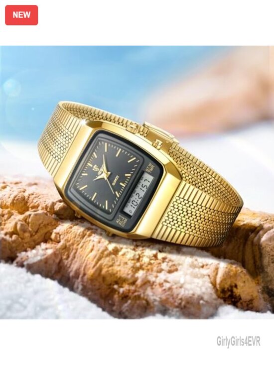 Luxury Gold Stainless Steel Analog Digital Watch Stylish Casual Dual Time for main image 6